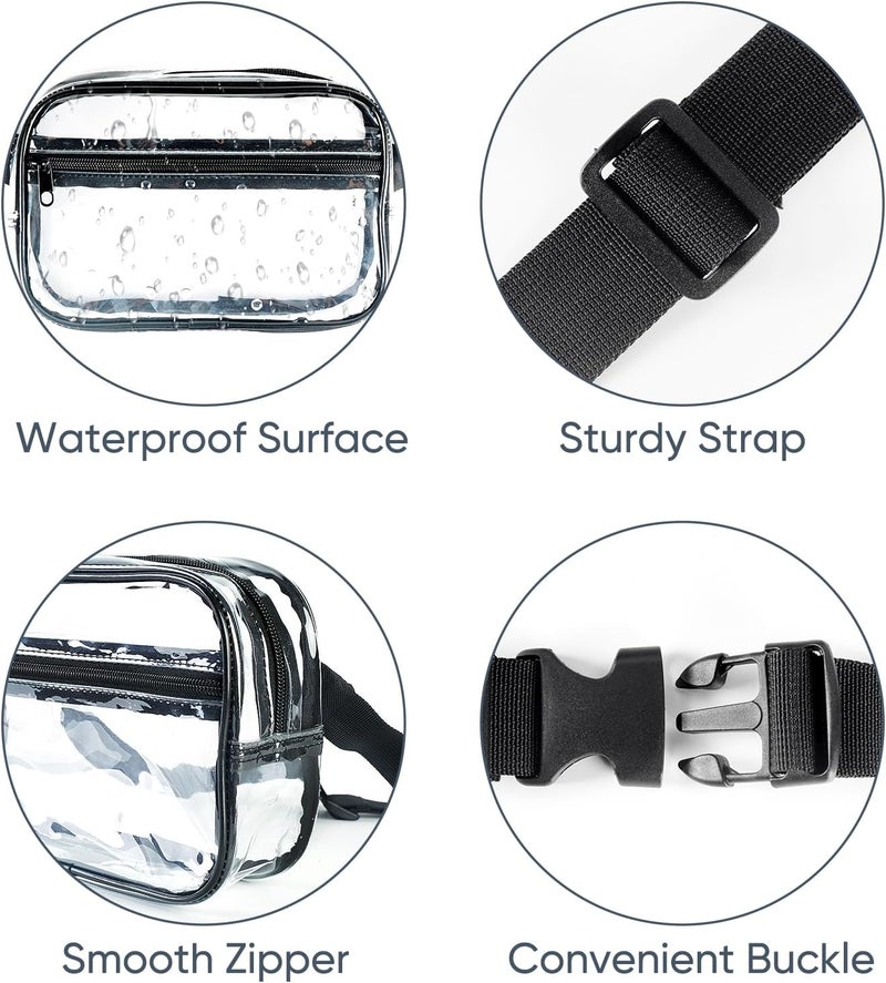 JOWURY Clear Fanny Pack for Stadium Events - Clear Bag for Women Men | Lightweight Waist Pack for Concerts, Sports Games Day & Travel | Stadium Approved Transparent Bag (Black) - Image 3